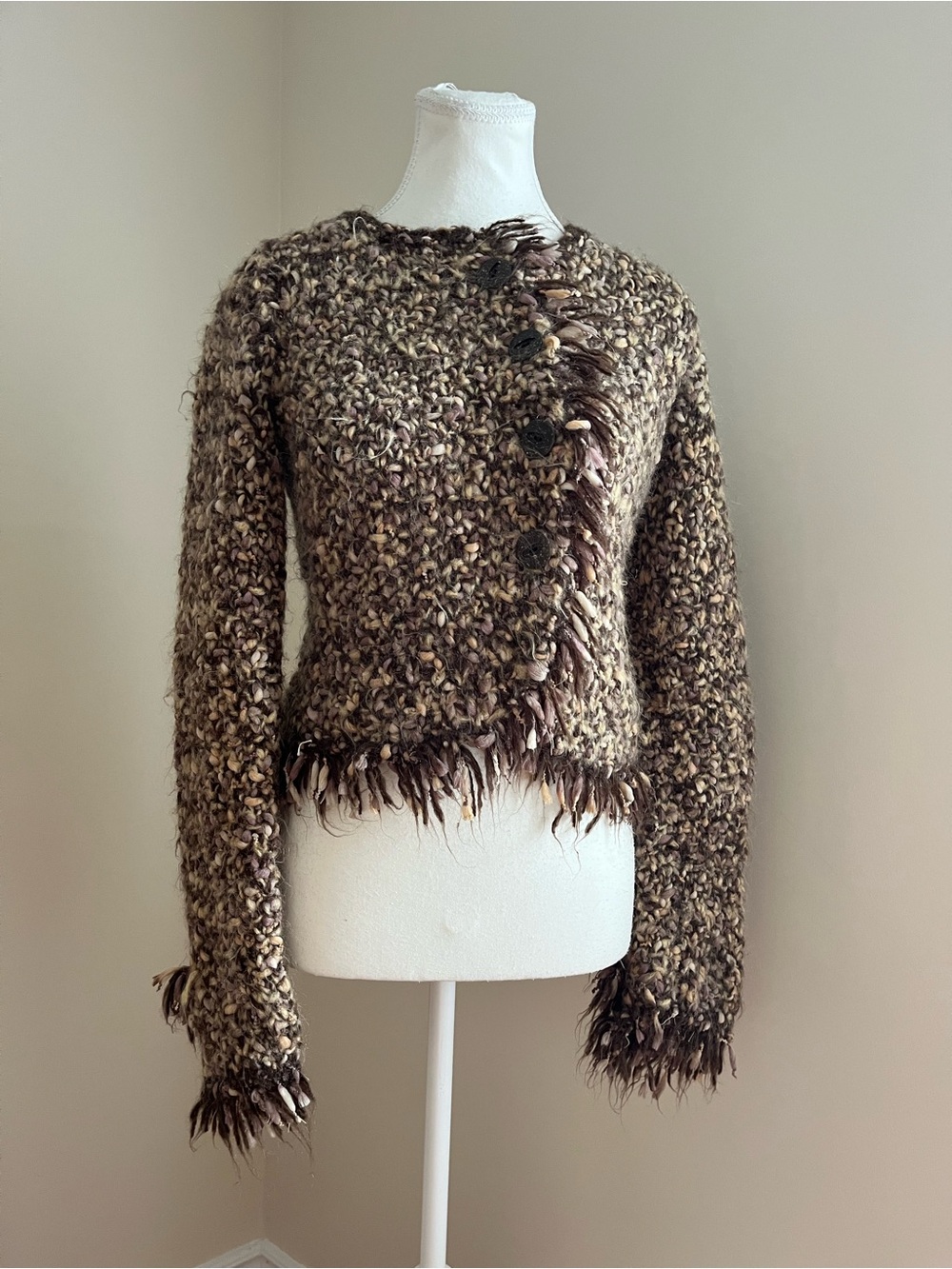 Textured Brown Mixed-Knit Women’s Sweater